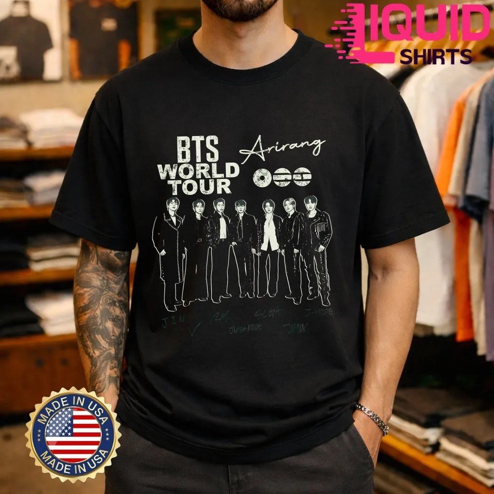BTS Vintage Line Art KPop Group Graphic Arirang World Tour Shirt